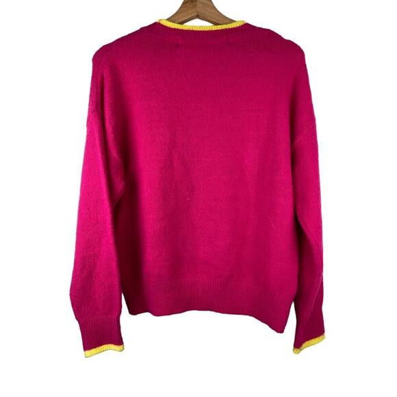 Code X Mode Women's Size M Hot Pink Yellow SUNSHINE Crew Neck Sweater - Picture 2 of 5